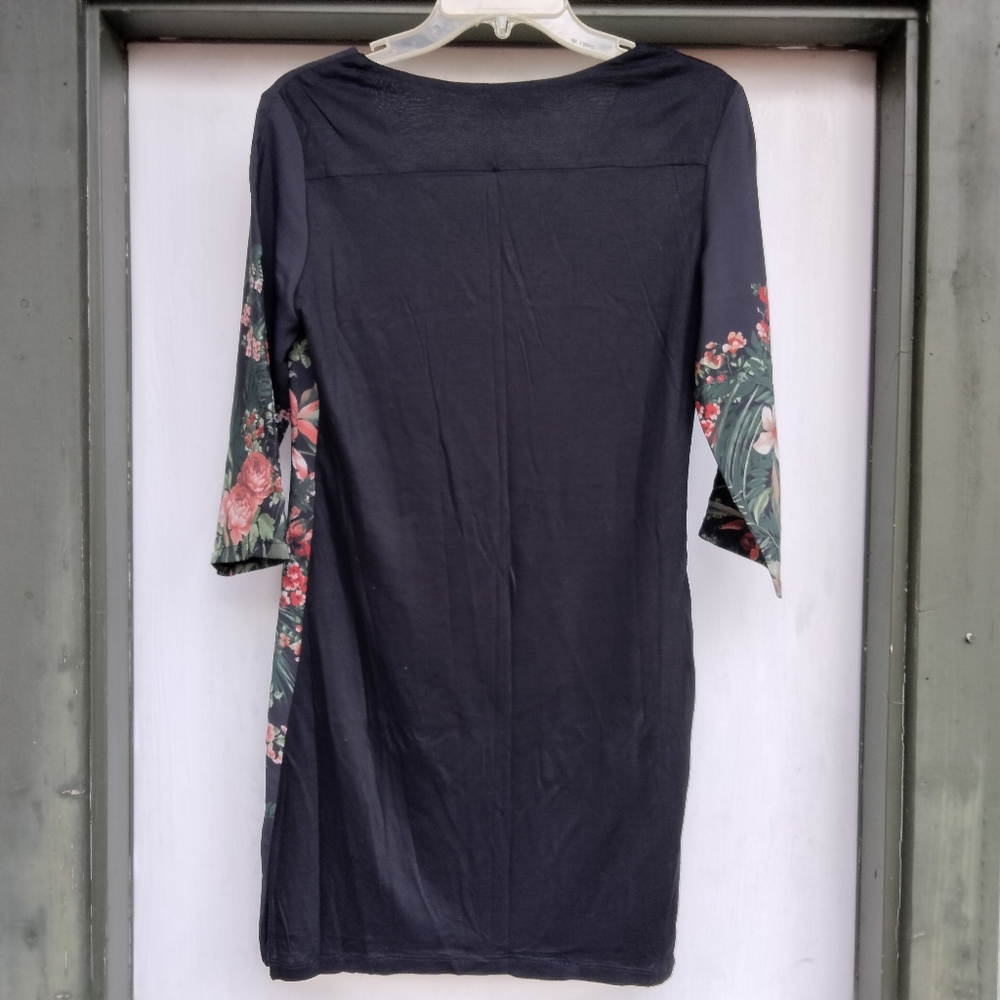 Koton Brand V-Neck Black Floral Dress 3/4 Sleeves Lined Women's Size 36 (XS/S) - Picture 3 of 15